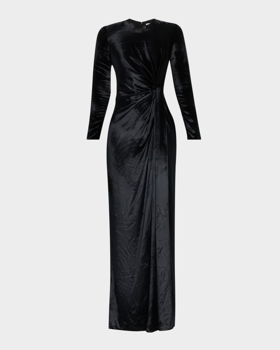 Salome Ruched Velvet Slit Gown